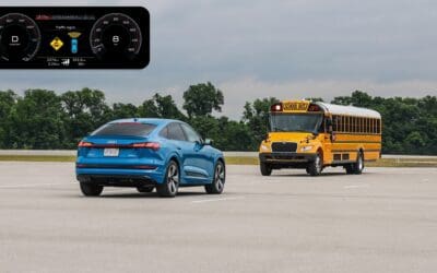 Audi and Navistar showcase technology designed to help make back to school safer at bus stops